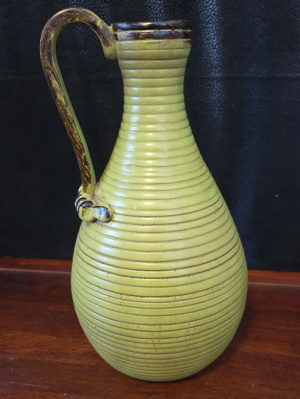 Green Ribbed Resin Pitcher Vase - Decorative Home Accent